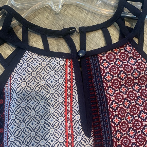 Monteau Top Womens Large Blue red Navy Boho Striped Pullover Blouse - Picture 7 of 9